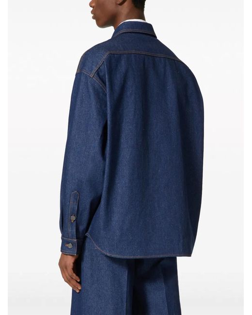 Valentino Garavani Blue Logo-Appliqué Denim Shirt for men