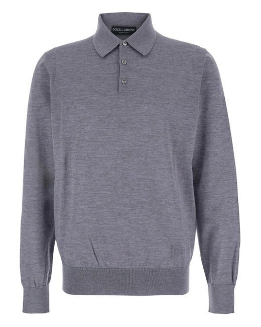 Dolce & Gabbana Gray Long-Sleeve Knitted Polo Shirt for men