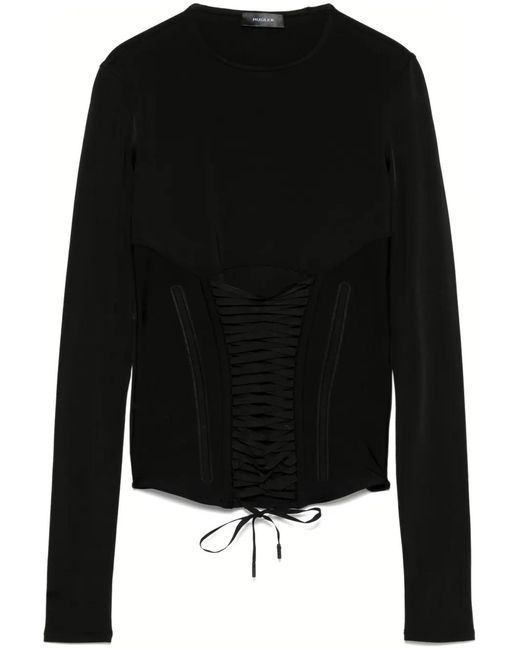 Mugler Black Lace-Up Top