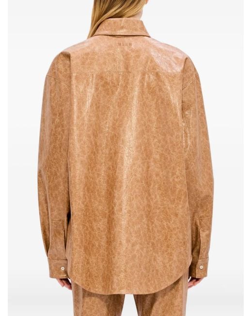 MSGM Brown Zip-Up Collared Coat