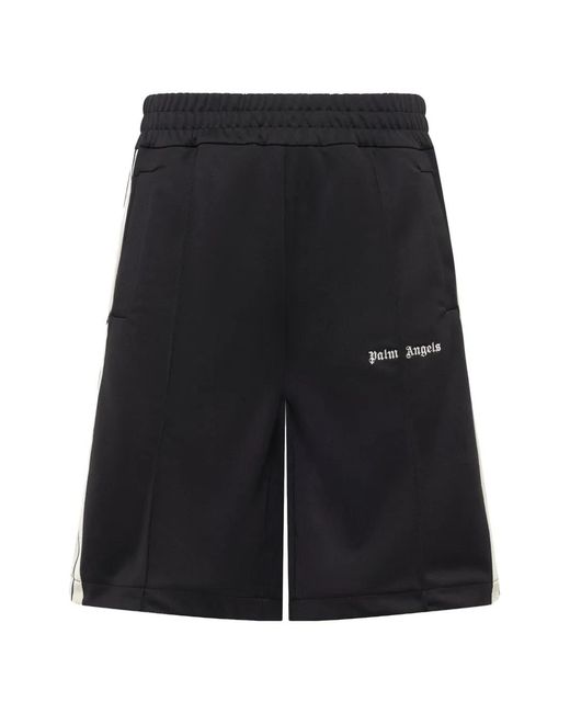 Palm Angels Black Logo-Embroidered Side-Stripe Shorts for men