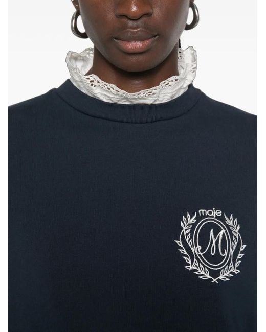 Maje Blue Logo-Embroidered Sweatshirt