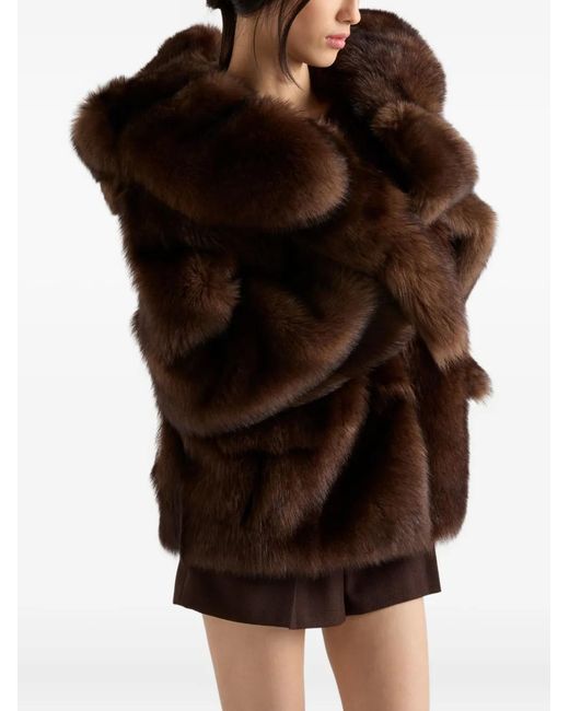 Prada Brown Hooded Shearling Jacket