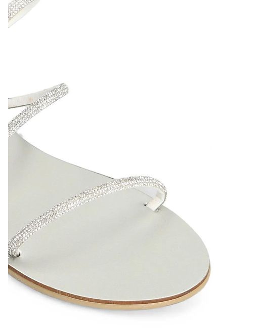 NICOLAS LAINAS White Crystal-Embellished Spiral-Strap Flat Sandals