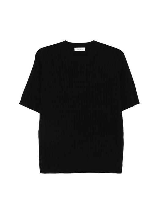 Kangra Black Crew-Neck Cable-Knit T-Shirt for men