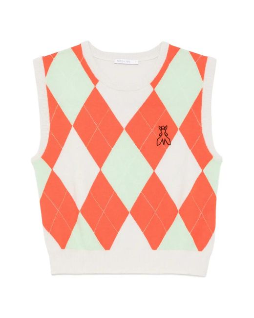Patrizia Pepe Pink Argyle-Knit Wool Sweater Vest