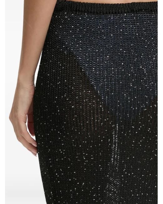 Paramidonna Black Bruna Sequin-Embellished Split Skirt