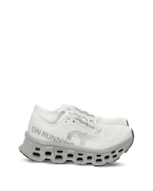 On Shoes White Cloudmster 3 Logo-Print Sneakers