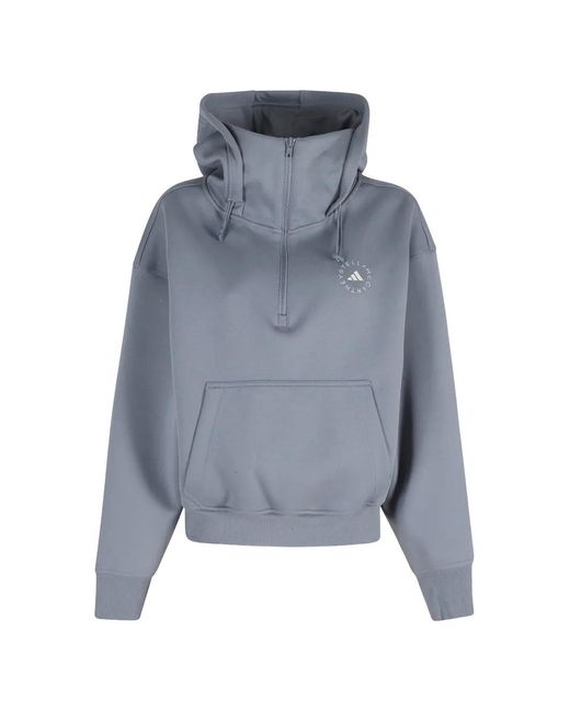 adidas By Stella McCartney Logo-Print Half-Zip Hoodie in Blue | Lyst