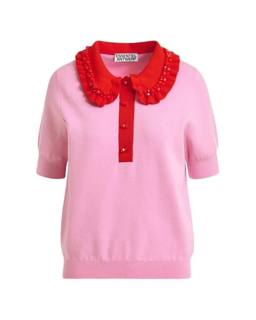 Essentiel Antwerp Pink Jewelry Polo Top