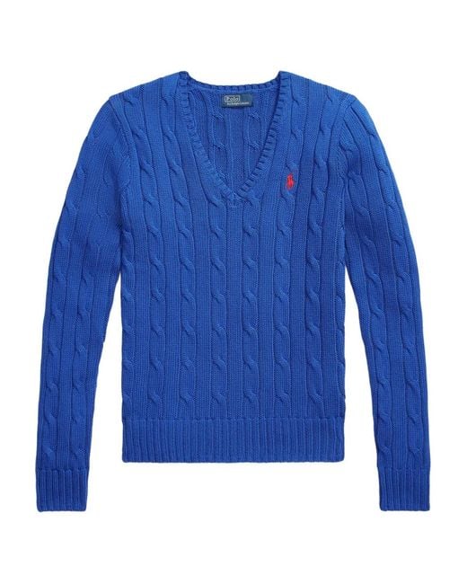 Polo Ralph Lauren Blue Cable-Knit V-Neck Sweater