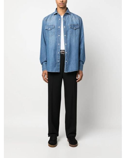 Brunello Cucinelli Denim Overhemd in het Blue voor heren