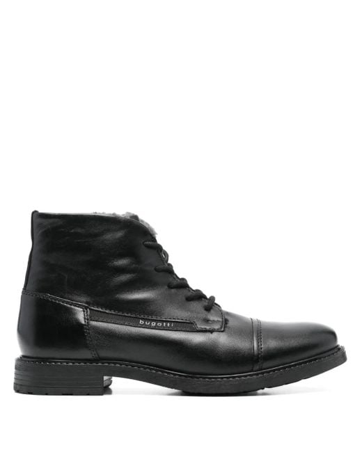 Bugatti Black Leather Ankle Boots for men
