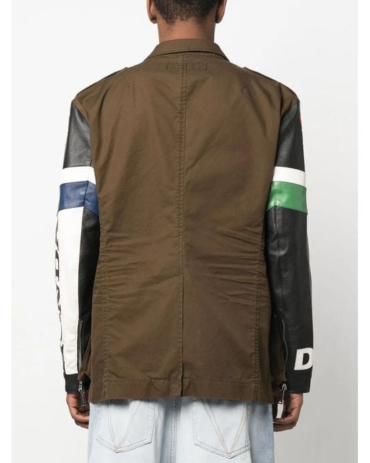DSquared² Brown Contrast-Sleeve Biker-Style Jacket for men