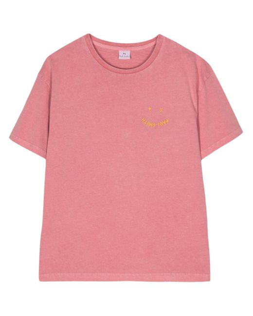 PS by Paul Smith Pink Logo-embroidered Organic Cotton T-shirt