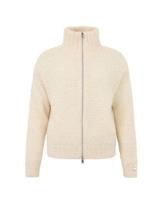 Herno White Zip-Up High-Neck Cardigan