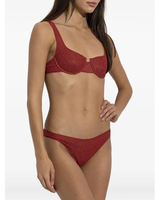 Oseree Red Lurex-Thread Two-Piece Bikini