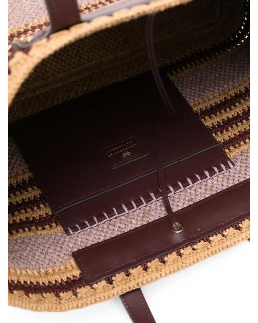 Anya Hindmarch Pink Striped Raffia Tote Bag
