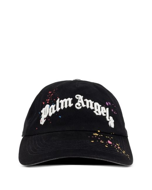 Palm Angels Black Paint-Splatter Logo-Embroidered Cap for men