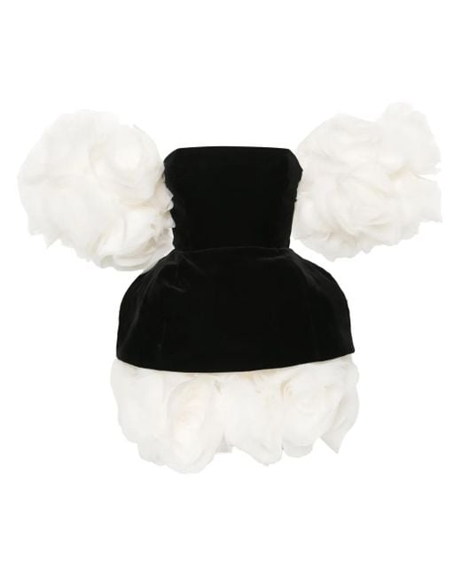 Ana Radu Black Floral-Appliqué Velvet Minidress