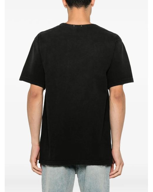 Antik Denim Black Faded-Effect Logo-Plaque T-Shirt for men