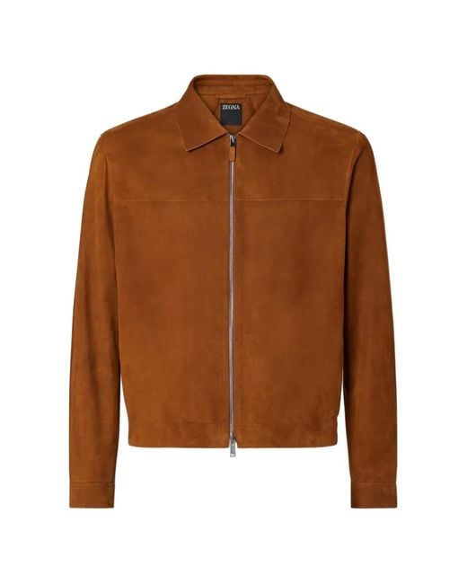 Zegna Brown Point-Collar Shirt Jacket for men