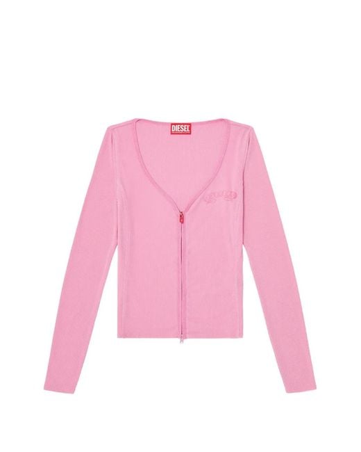 DIESEL Red Zip-Up Ribbed-Knit Cardigan