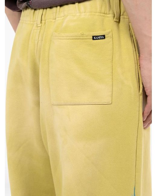 KAMIYA Yellow Flame-Print Distressed Trousers for men