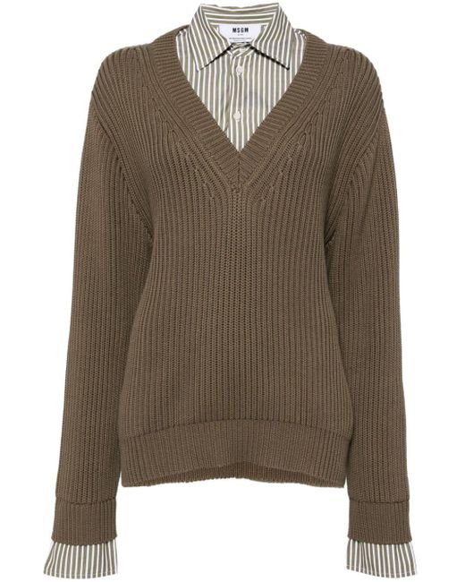 MSGM Brown Ribbed-knit Cotton Jumper