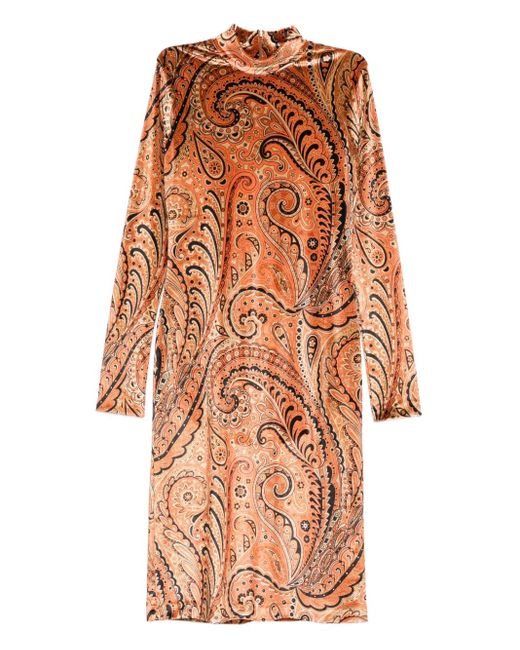 Robe Mi-Longue À Motif Cachemire Etro en coloris Orange