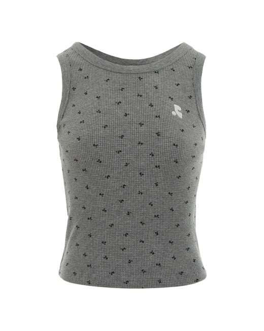 Rest&Recreation Gray Waffle-Knit Floral-Print Top