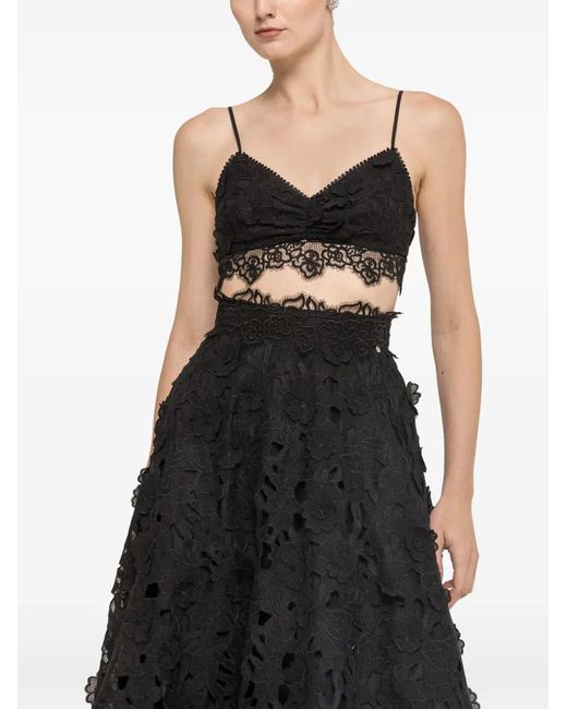 Nissa Black 3D Floral Embroidery Cotton Crop Top