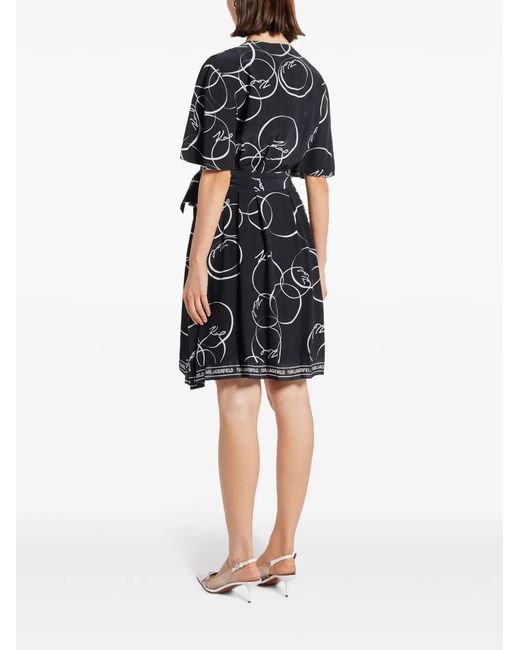 Karl Lagerfeld Black Circle-Print Wrap Dress