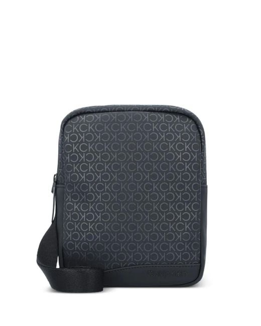 Calvin Klein Blue Monogram-Embossed Shoulder Bag for men