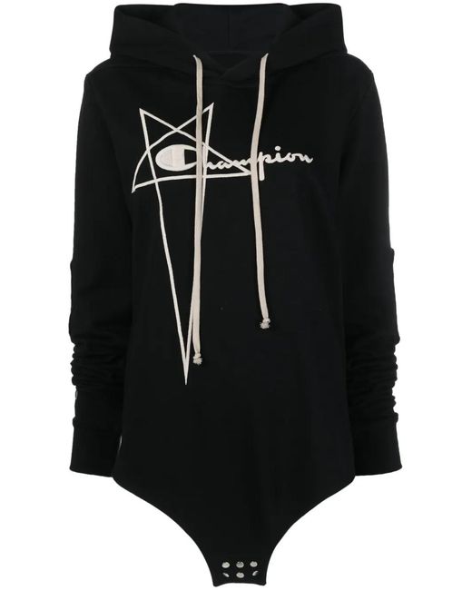 Rick Owens X Champion Black Logo-Embroidered Organic-Cotton Hoodie