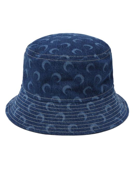 MARINE SERRE Blue Crescent Moon Denim Bucket Hat