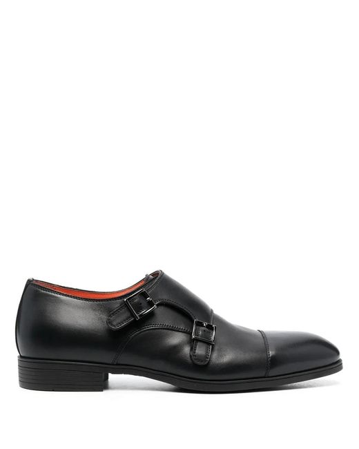 Santoni Black Double-Buckle Leather Monk Shoes for men