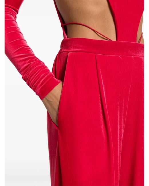 Amazuìn Red Straight-Leg Velvet Trousers