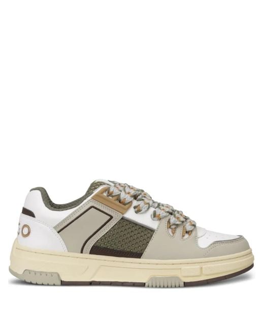 HUGO White Lace-Up Panelled Sneakers for men