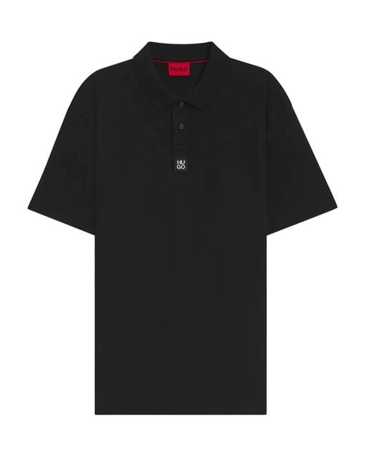 HUGO Black Logo-Patch Polo Shirt for men