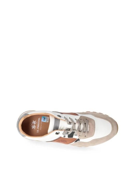 La Martina White Heritage Suede-Panelled Sneakers for men