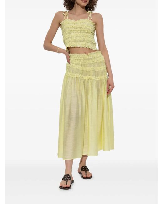 Tory Burch Yellow Smocked Viscose Skirt