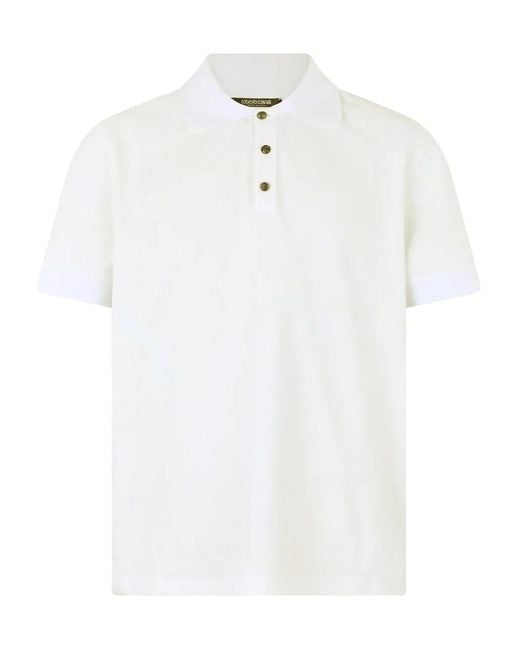 Roberto Cavalli White Python-Print Polo Shirt for men