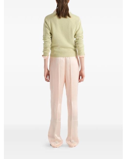 Prada Green V-Neck Ribbed Sweater