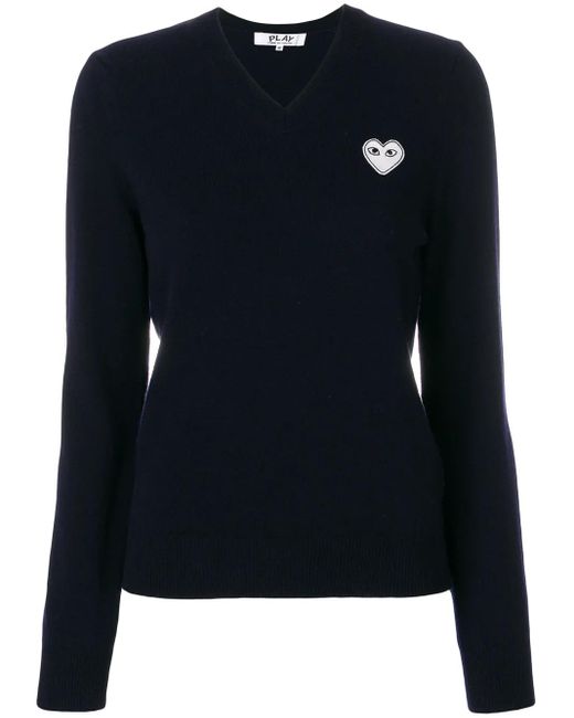COMME DES GARÇONS PLAY Blue V-Neck Heart-Logo Sweater