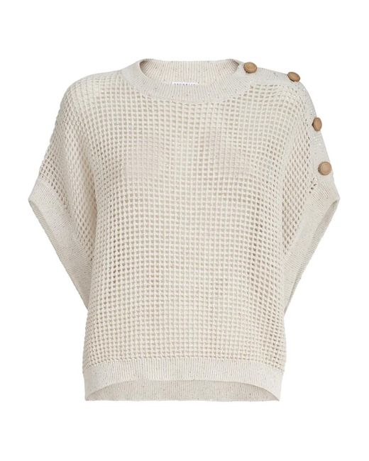 Brunello Cucinelli White Buttoned Open-Knit Top