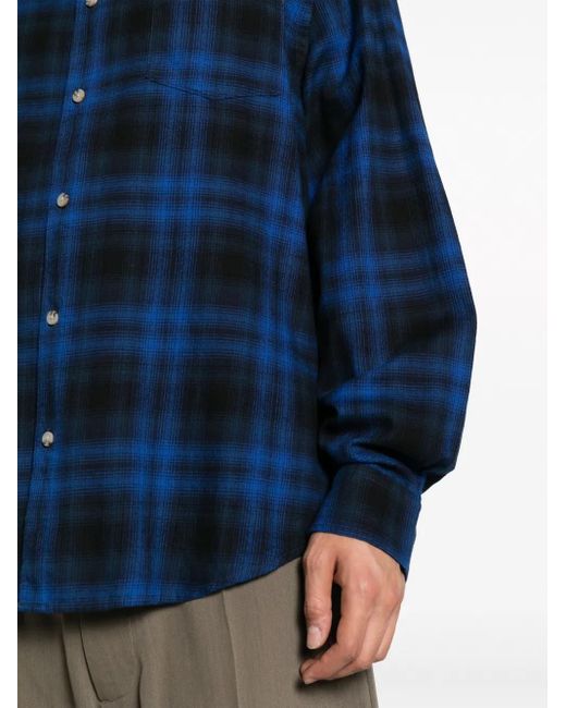 Woolrich Blue Plaid-Check Long-Sleeve Cotton Shirt for men