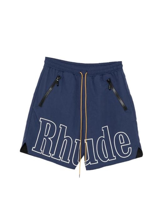 Rhude Blue Nylon Drawstring Logo Shorts for men