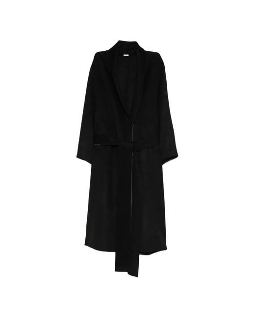 YEAREAST Black Belted Shawl-Lapel Coat