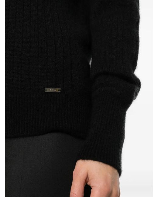 Kiton Black Roll-Neck Ribbed-Knit Jumper
